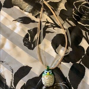 Blown glass owl pendant necklace